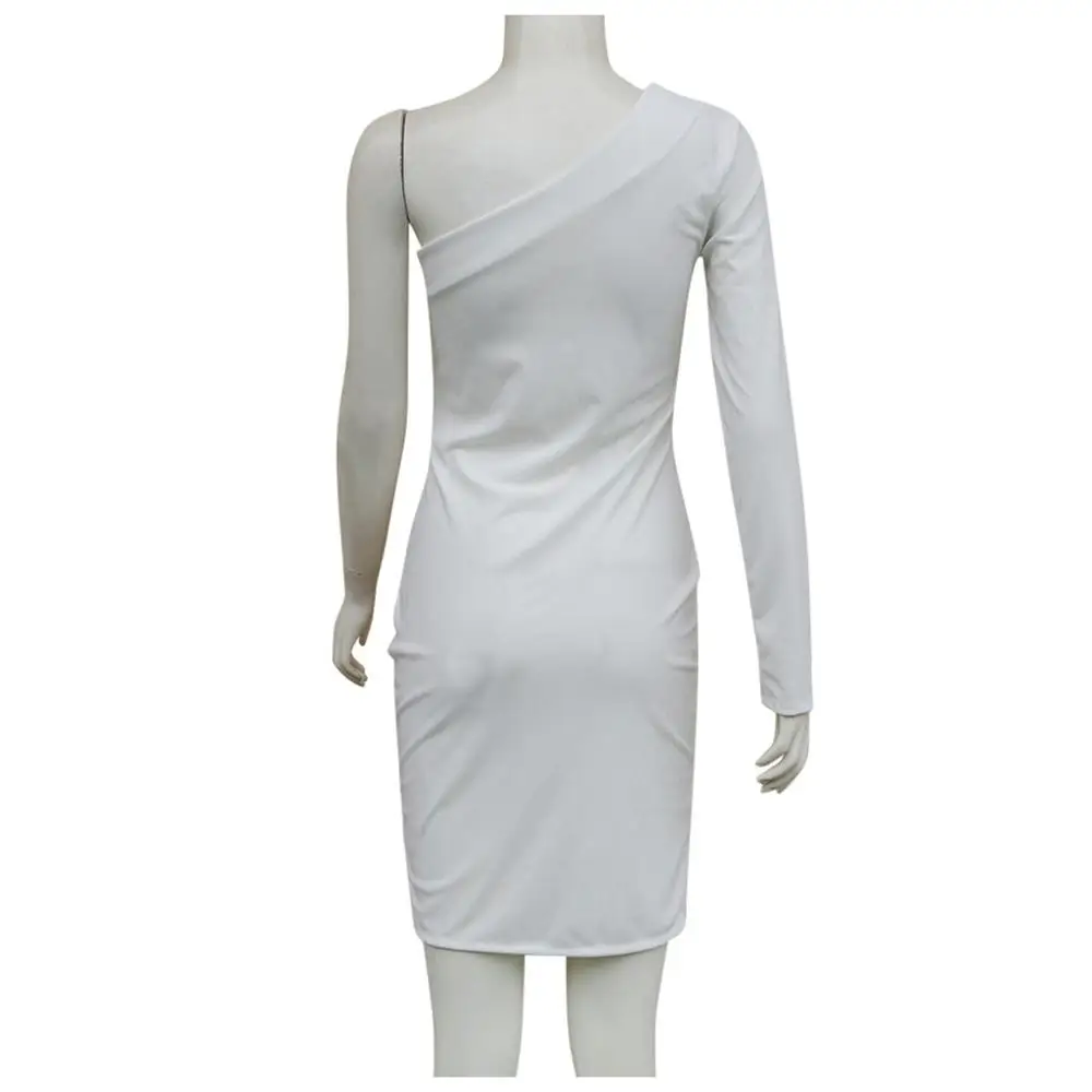 Сексуальное платье на одно плечо 2020 Женская одежда с длинным рукавом белый