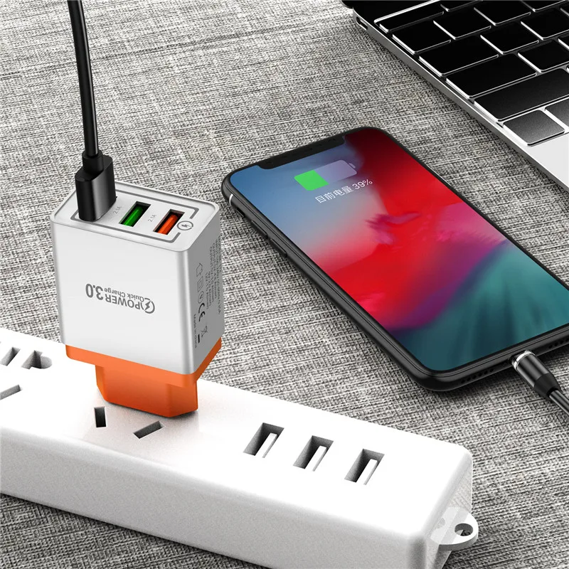 USLION 3 Ports USB Charger Quick charge 3.0 for iPhone X S 8 7 6 EU&US Plug Fast Wall Charger Charging For Samsung Xiaomi Huawei