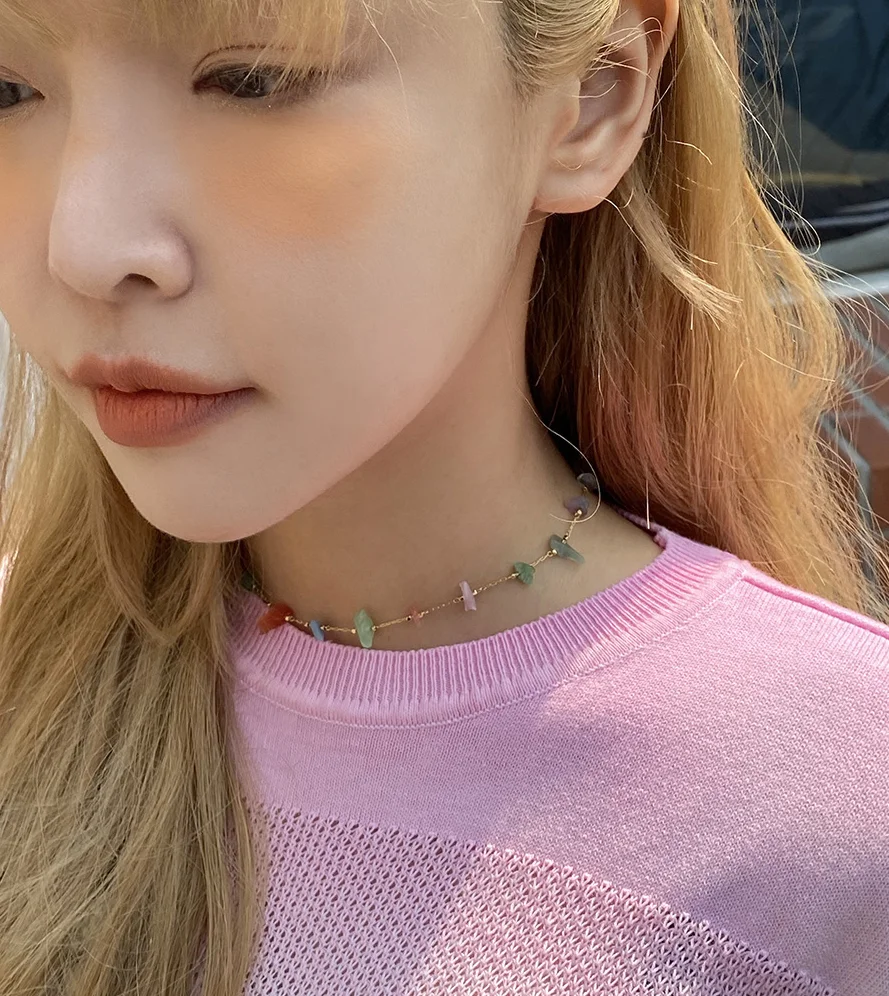 HUANZHI 2020 New Korean Irregular Geometric Transparent Colorful Acrylic Clear Natural Stones Choker Necklace for Women Jewelry | Украшения
