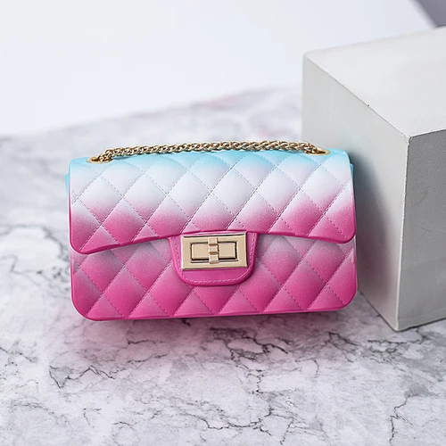 New Jelly Small Square Bag Clutch Purse Women's Bag Messenger Bag Gradient Rainbow Rhombic Chain Shoulder Crossbody Bag - Цвет: red