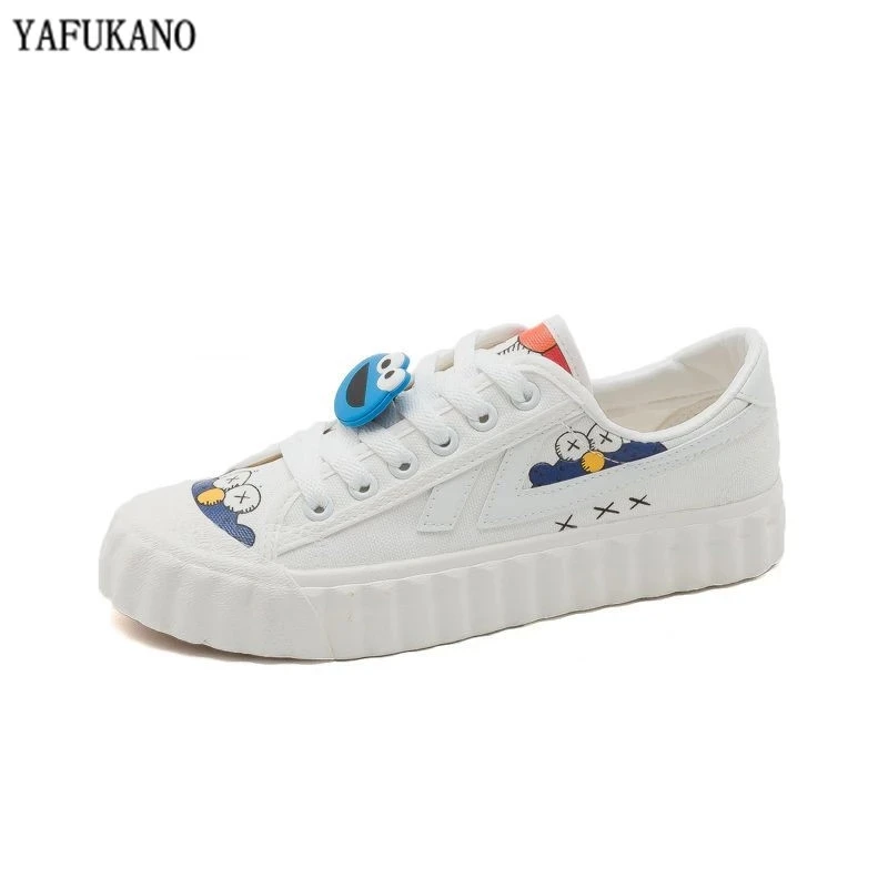 

2020 New Women Casual Shoes INS Fashion New Female Yellow Cartoon Animation Vulcanized Sneakers Lace Up Canvas Shoes Woman