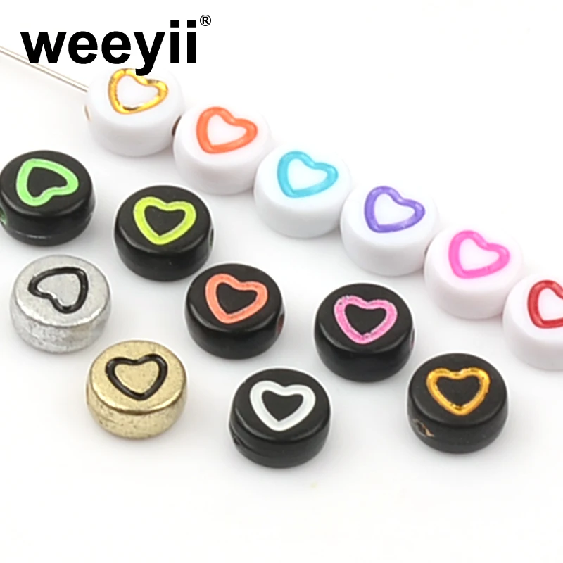 

Acrylic Mixed Heart Round Flat Loose Spacer Beads For Jewelry Making Diy Bracelet Earrings Supplies Accessories 3.5x7mm Size