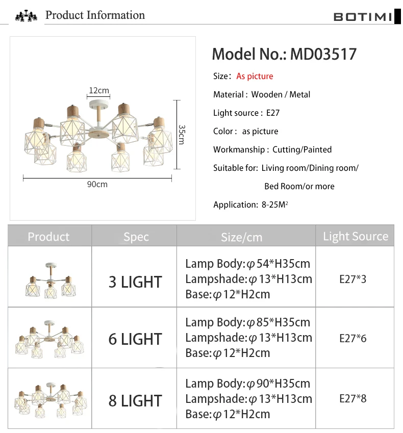 BOTIMI Lustre деревянная люстра для железный абажур для гостиной светодиодный люстра освещение люстры Para Sala De Jantar домашняя лампа