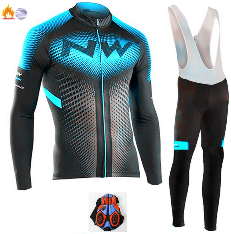 Fleece set NW зимняя теплая флисовая одежда для велоспорта мужской костюм Джерси для прогулок верховой езды на велосипеде MTB Одежда комбинезон комплект - Цвет: Fleece set