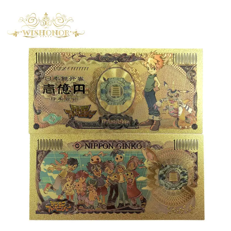 

8pcs/Set New Design Digimon Banknote Japan Anime Gold Banknote in 24k Gold Plated For Fans Christmas Gift