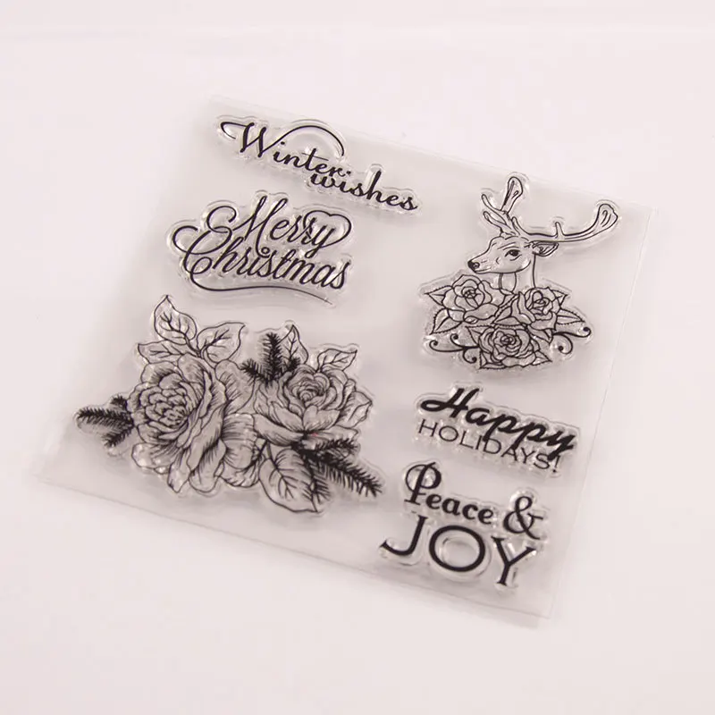

Merry Christmas Transparent Stamps for DIY Scrapbooking Card Fawn Flower Clear Stamps Making Album paper Craft Decoration Stamps