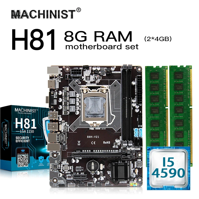 Комплект материнской платы H81 LGA1150 для настольных ПК с процессором Intel I5 4590 и