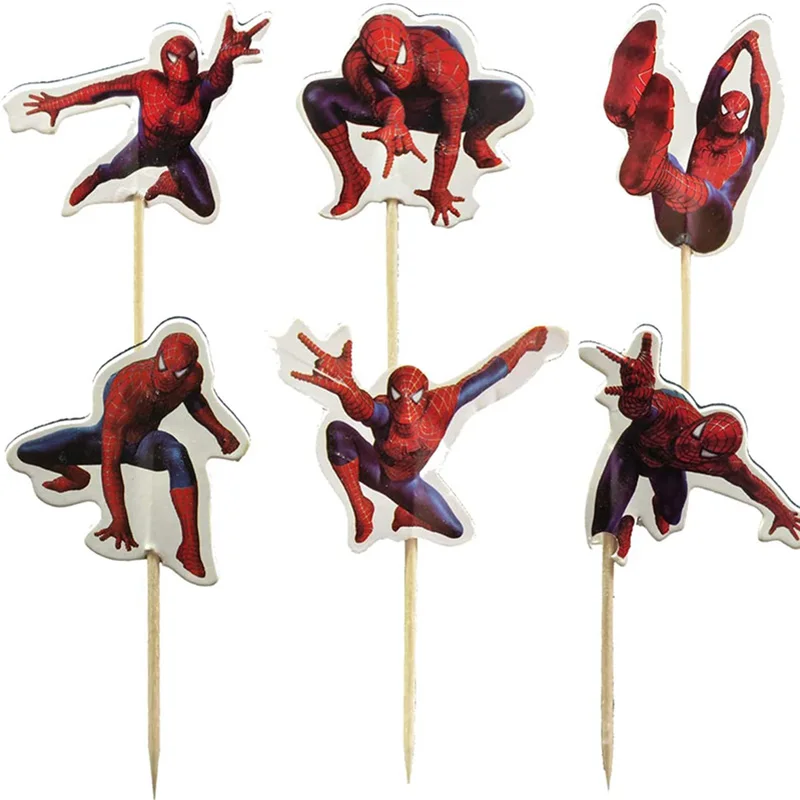 24pcs Spiderman Cupcake Toppers for Birthday Party Cartoon Disney spider-man Cake Decoration Supplies gifts toy
