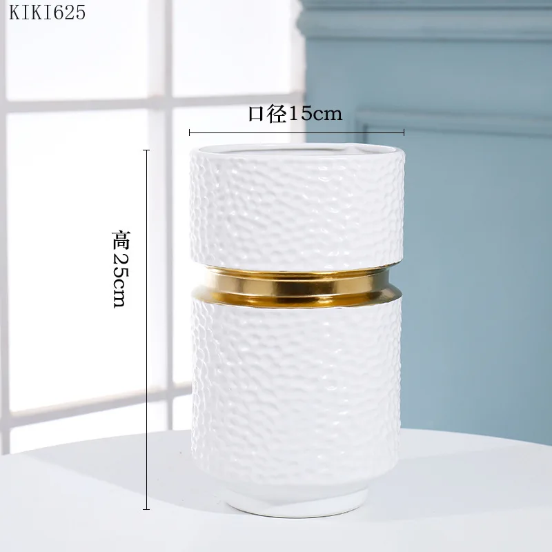 

Modern Ceramic White Vase Crafts Electroplating Golden Flower Arrangement Hydroponic Room Countertop Flower Vase Home Decoration