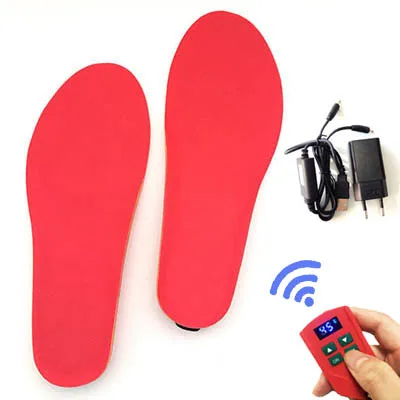 Unisex 2000mAh Electric Heating Insoles Foot Warmer with Wireless LCD Remote Control Heated Insoles for Skiing Hiking Camping - Цвет: Red