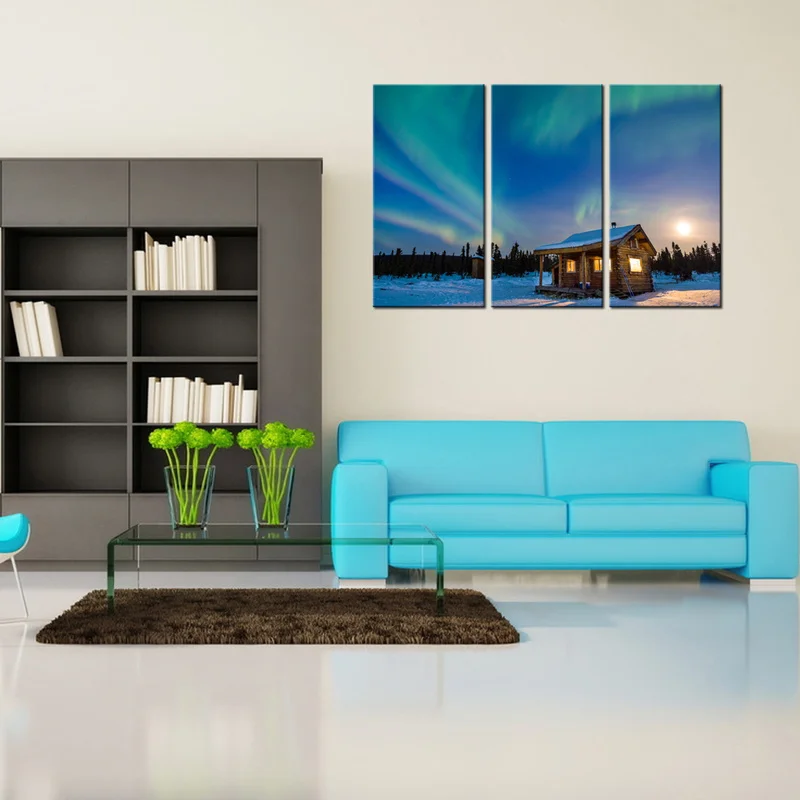 

3 Panels Canvas Wall Art Painting Alaska's Beautiful Aurora Print Home Decor Poster Modern Living Room Decoration Pictures