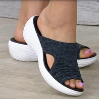 new fashion women summer stretch orthotic slide sandals platform wedges open toe casual outside slippers knitted solid shoes