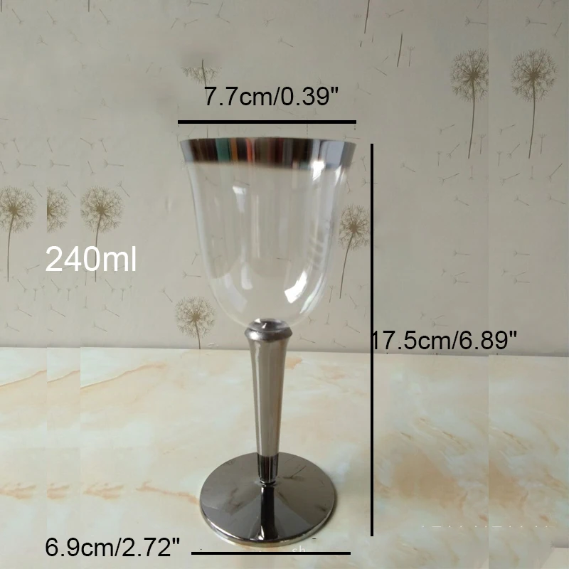 

Premium Clear Hard Plastic Fancy Wine Cups Rose Gold Rimmed Disposable Water Glasses Wedding Party Silverware set 25pcs 10OZ