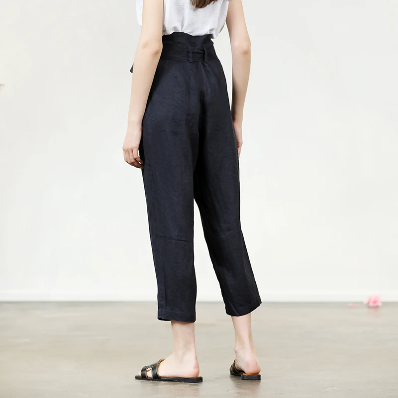 SUYADREAM Women Pants 100%Linen Solid High Waisted OL Ankle-Length 2020 Office Lady Spring Summer Trousers | Женская одежда
