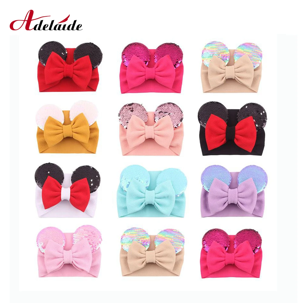 5" Шпильки для волос в форме мыши Рождественская ободка с большим бантом, украшенная пайетками рыбьей чешуи, эластичная фланелевая лента для волос