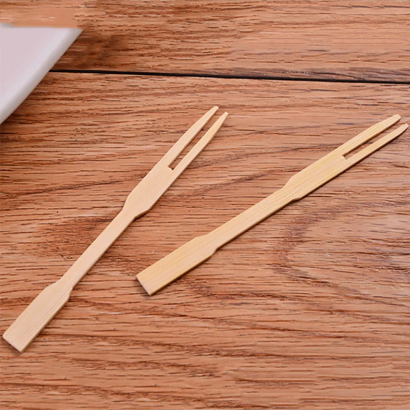 100 шт чистое бамбуковое одноразовые деревянные фруктовые вилки десерт коктейль