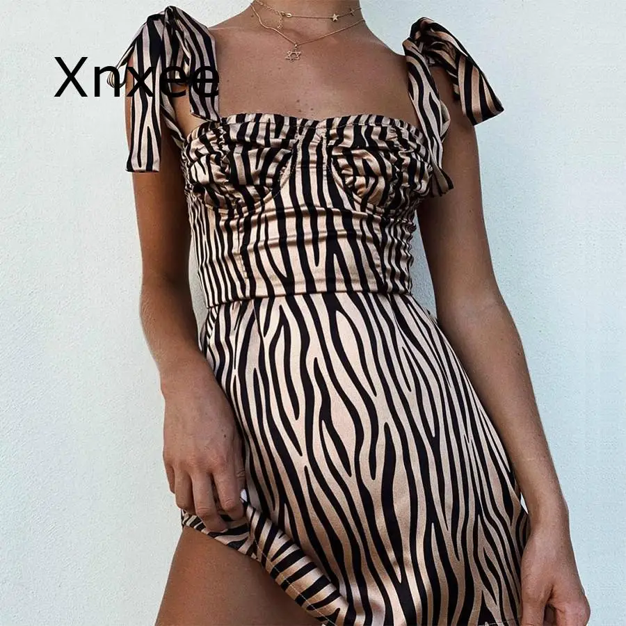 

women sexy bow sling striped mini dress 2020 spring summer new French Romantic Club Party Dress ladies Street casual wear