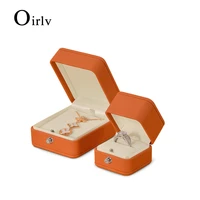 oirlv new orange premium leather ring box jewelry snap organizer gift box for engagement wedding rings bearer case pendant boxes