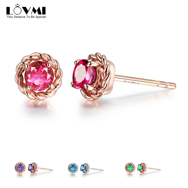 

Luxury 925 Silver Gemstone Earrings For Woman Ruby Sapphire Emerald Zircon Flower Female Earring Small Round Jewelry Accessories