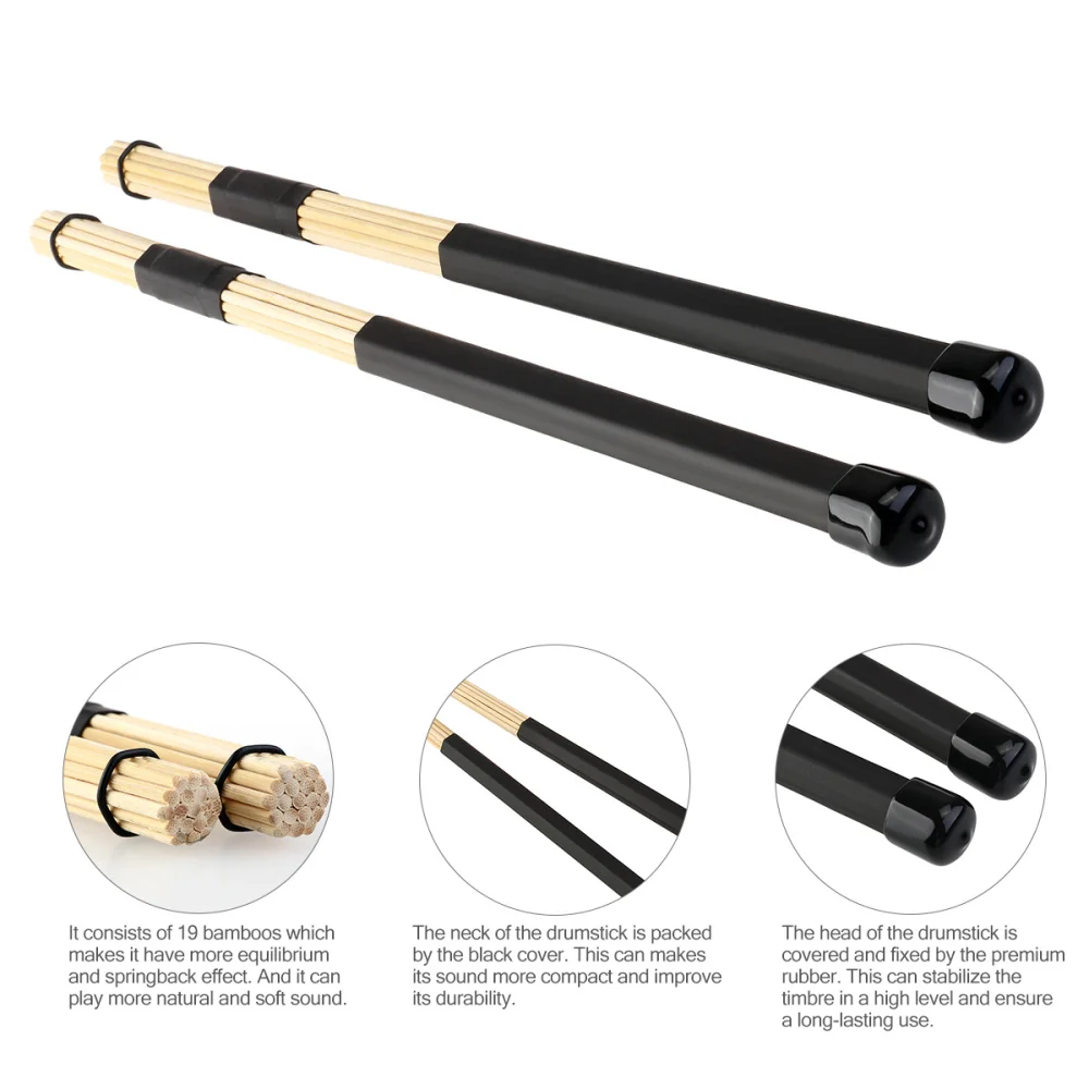 

TINKSKY Pair of 40CM Bamboo Rod Drum Brushes Sticks for Jazz Folk (Black)