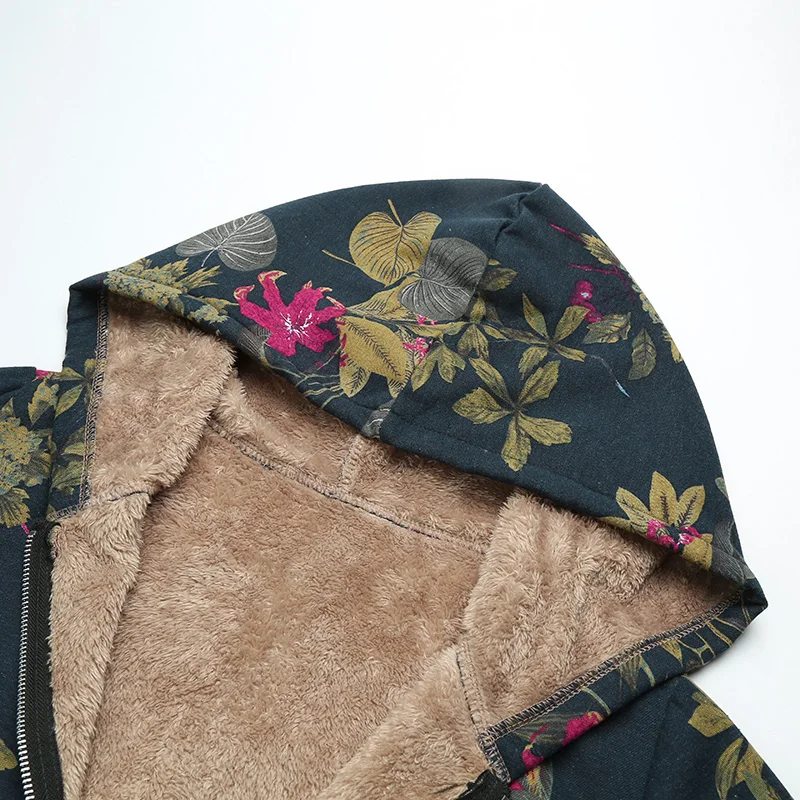 Новинка 2020 женская зимняя теплая куртка с капюшоном цветочным принтом винтажная