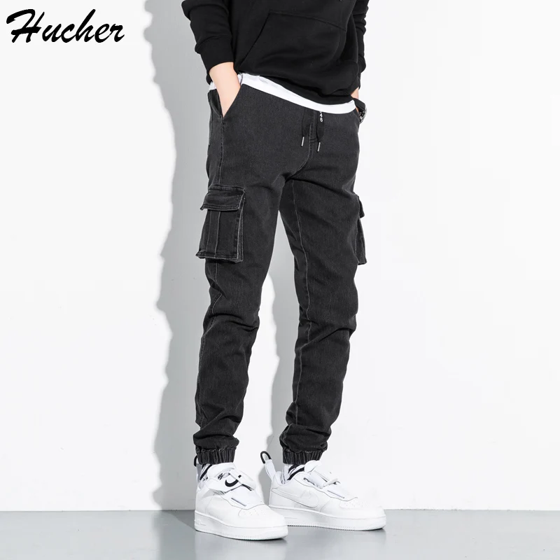 

Huncher Men's Cargo Jeans Men 2021 Side Pockets Slim Fit Denim Pants Trousers Streetwear Black Jeans For Men Plus Size 8XL