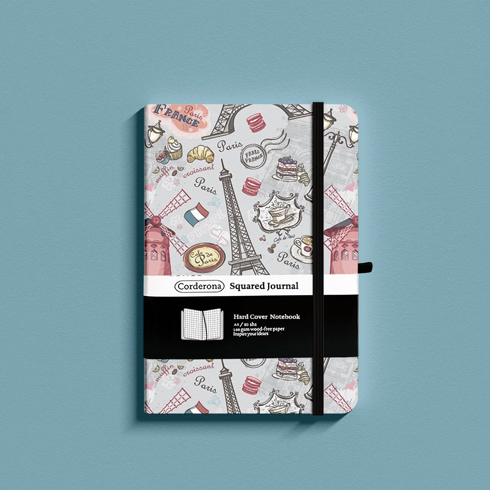 France Sights Plain Journal A5 Elastic Band Back Pocke 160gsm Hard Cover Blank Notebook