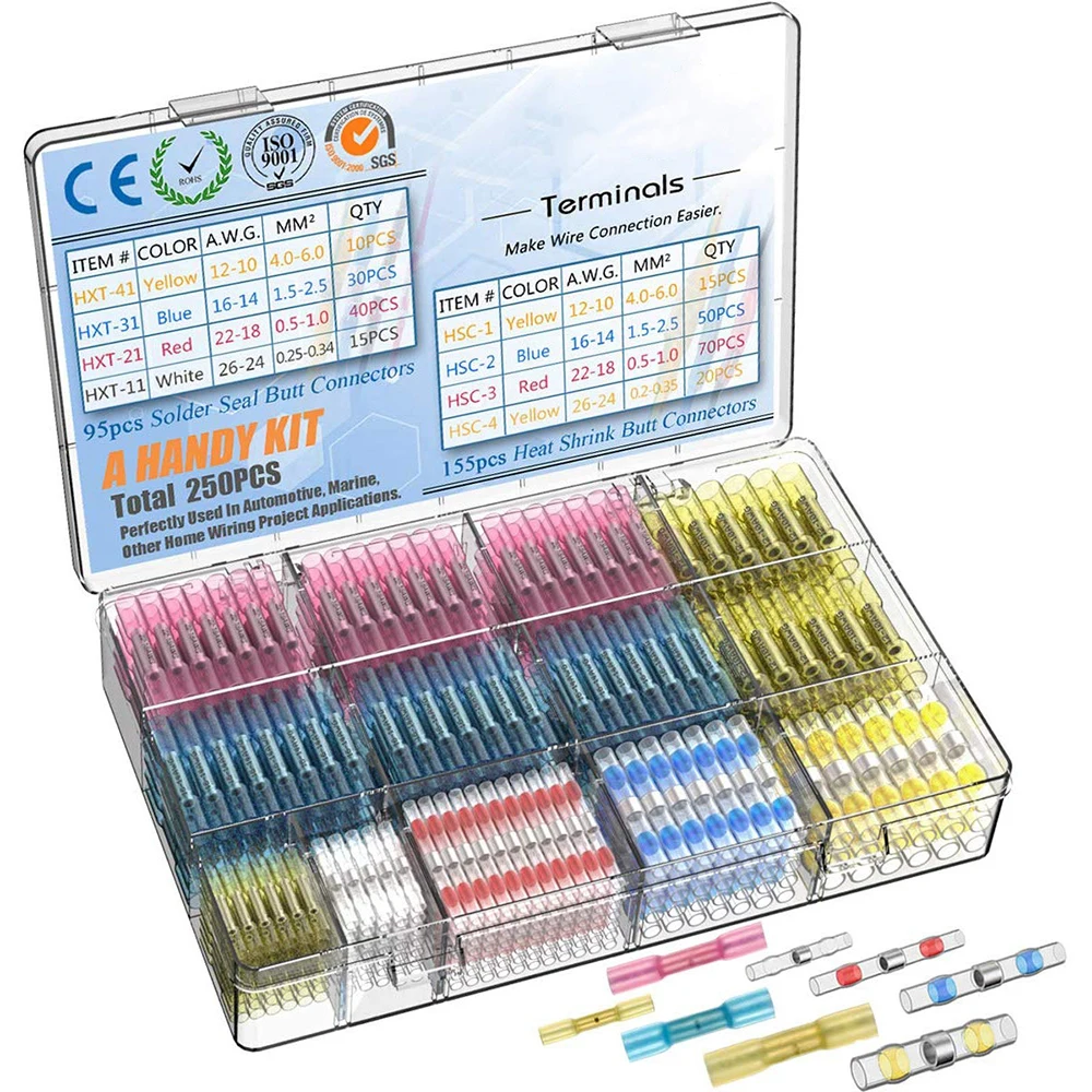 

640/250PCS Heat Shrink Connectors Waterproof Solder Wire Connectors & Heat Shrink Butt Crimp Connectors - Electrical Connectors