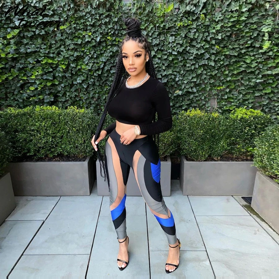 

Женский комплект Whatiwear из двух предметов с высокой талией, однотонный Повседневный облегающий эластичный Топ и Клубная уличная одежда, лоск...