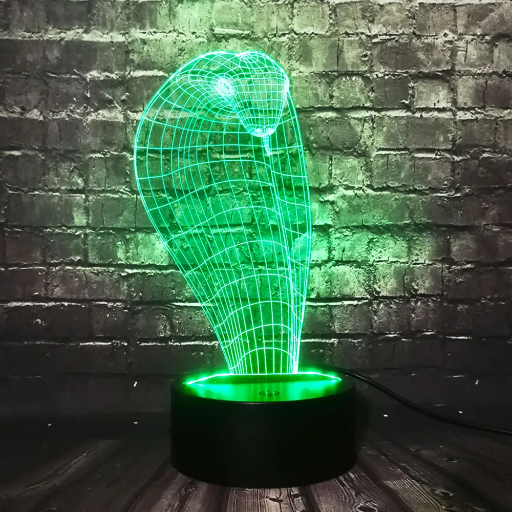 2017 животное Кобра форма головы Змеи 3D светодиодный USB лампа креативный красочный