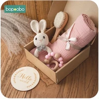 bopoobo 1set bath toys set kid swaddle wrap baby milestones brush rattle bracelet bibs photography supplies birth gift product