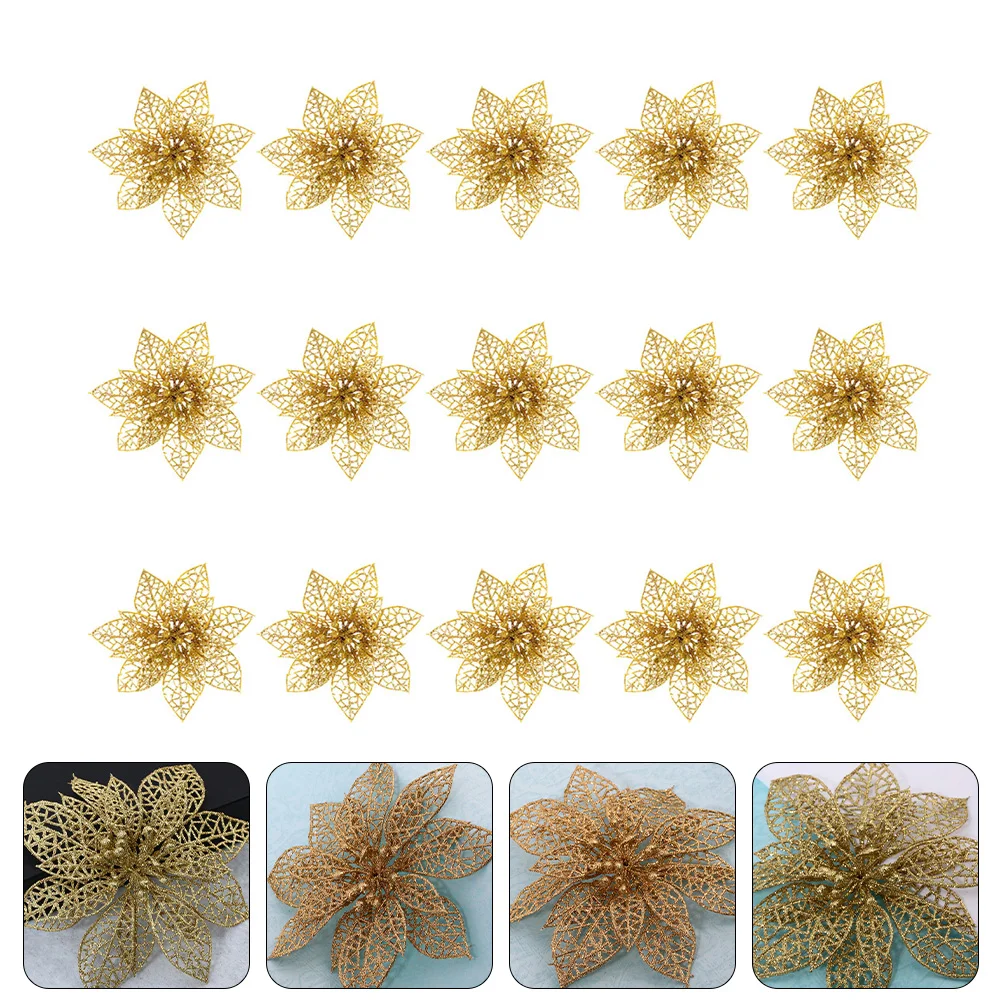 

15Pcs Fake Christmas Flower Decors Flower Ornaments Christmas Decorations