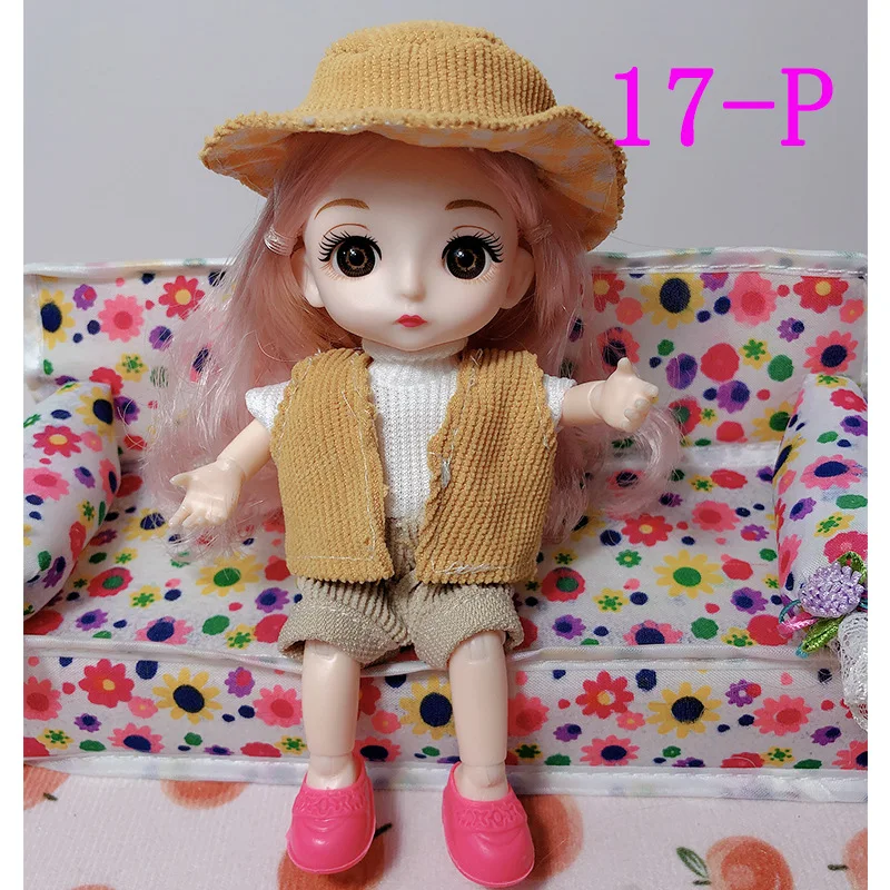 

New Bjd Doll 16cm Princess Dress-up Doll 3D Eyes 13 Joints Movable Fashion Denim Dress Clothes Set DIY Girl Educational Toy Gift