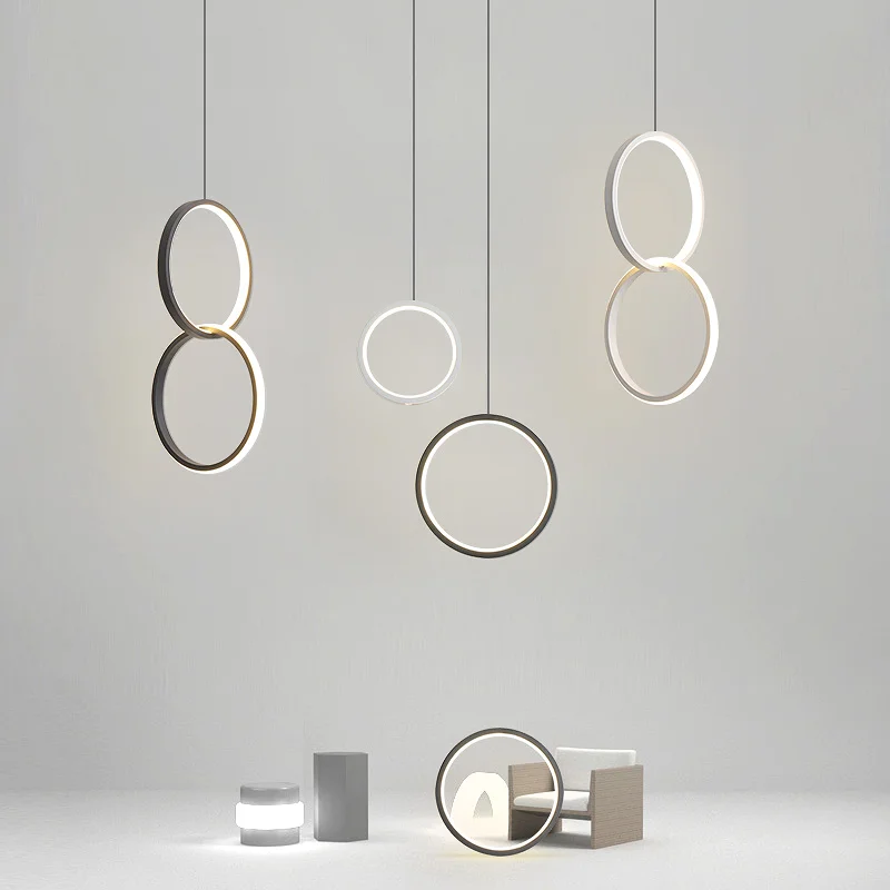 Lámpara colgante de anillo minimalista para sala de estar, luz LED creativa para mesita de noche, decoración del hogar, lámparas colgantes de cocina de línea larga