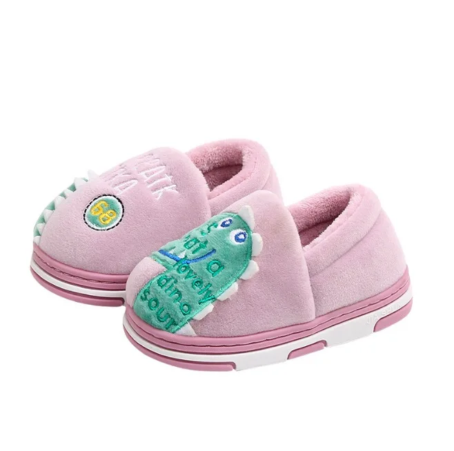 От 2 до 10 лет Детские плюшевые домашние тапочки с динозавром осенне зимние