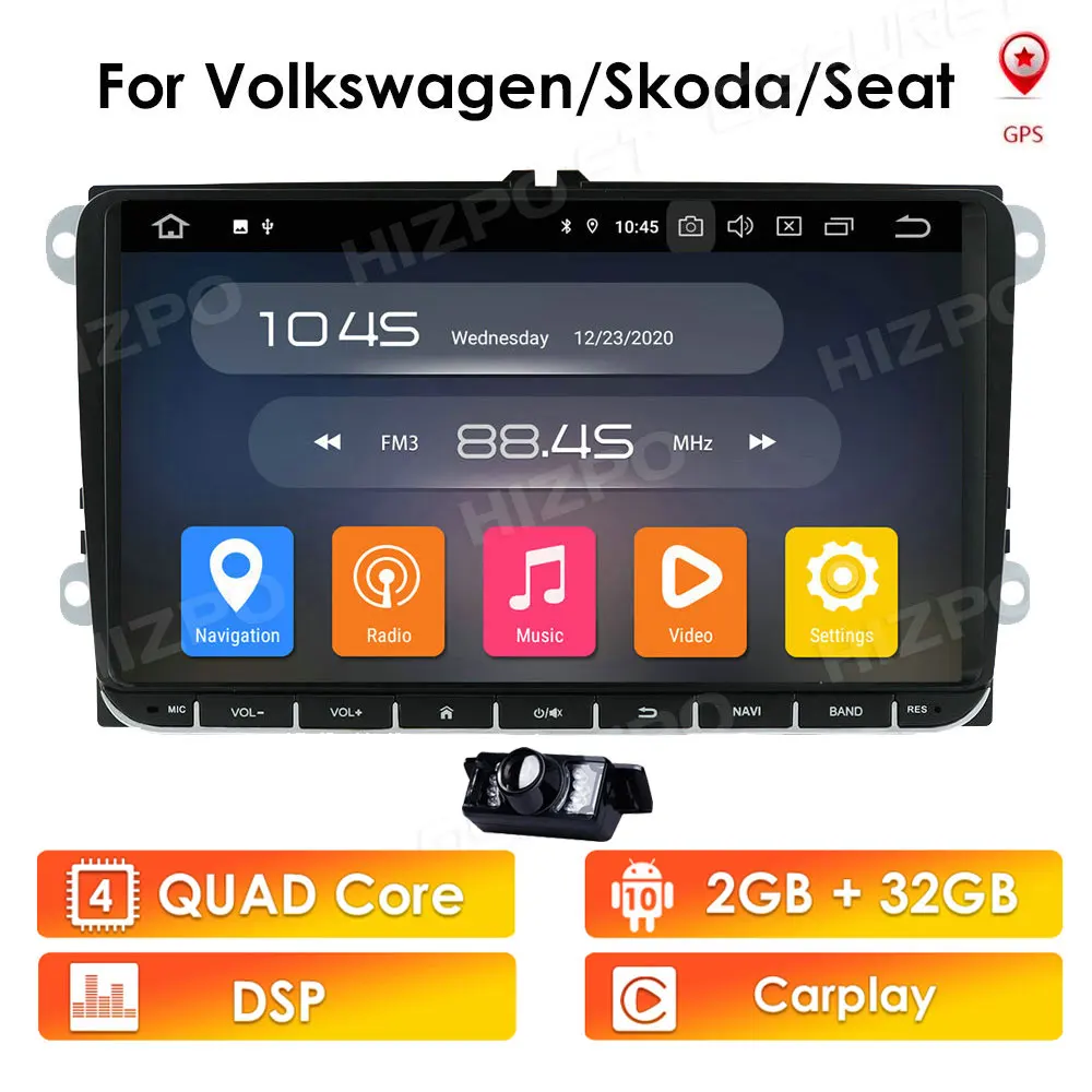 Автомобильный мультимедийный плеер 2 + 32 android 10 для VW polo golf passat tiguan skoda yeti superb gps navi