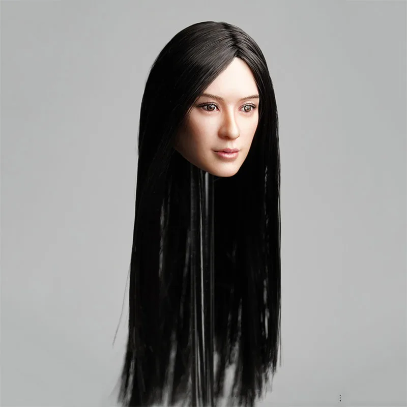 

Spot 1/6 female head carving Asian female head carving long hair for 12 inch Action figure accessories