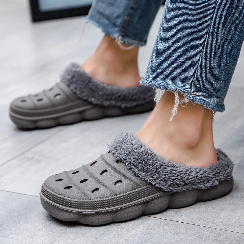 

KLYWOO Big Size Men's Slippers Indoor Home Fur Male Couple Flat Women Men Winter Slipper Cotton Shoes Sandals Sliders Footwear