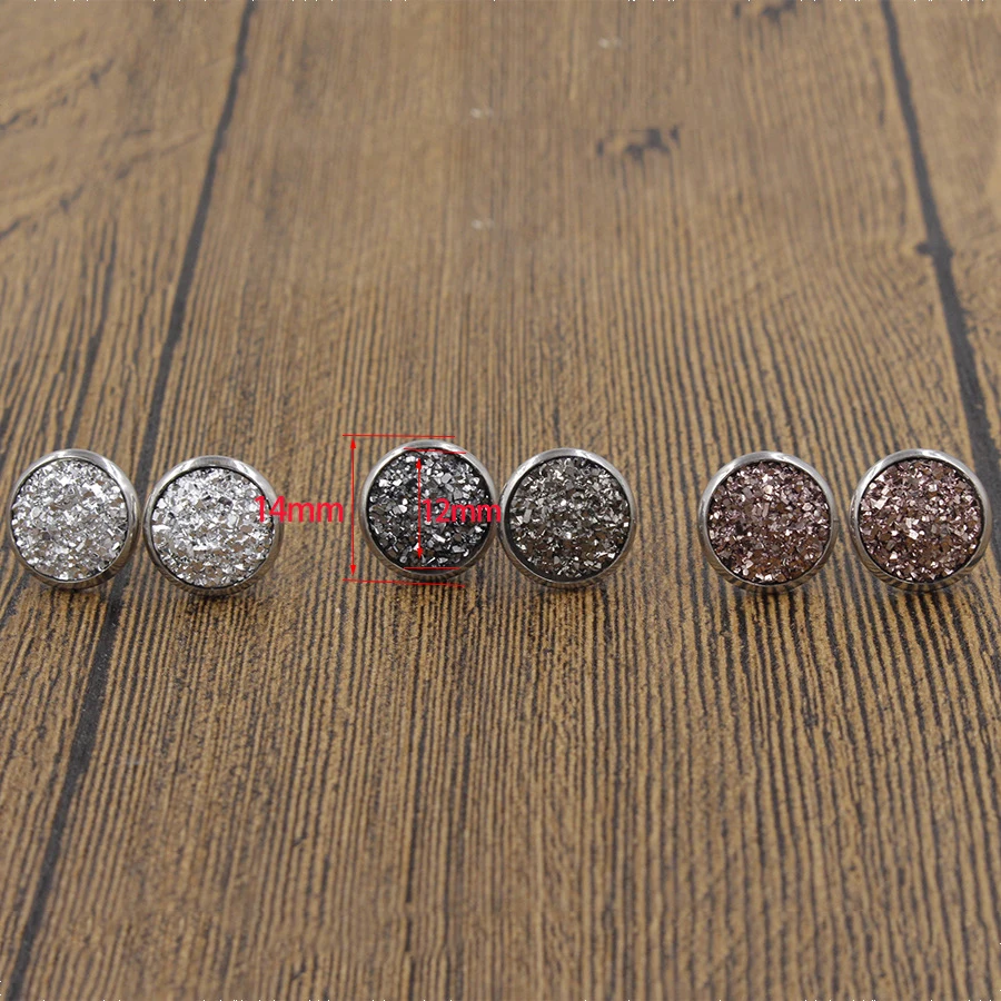 Серьги гвоздики Fnixtar 3 пары/компл. разноцветные Круглые серьги из нержавеющей