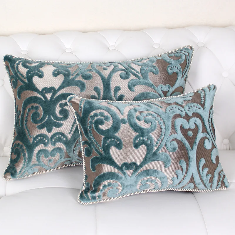 Luxury Blue European Cut Velvet Sofa Cushion Pillow Pillows Bedside Backrest Car Cushion Throw Pillows 45x45cm