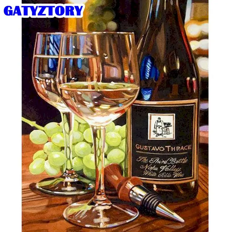 

GATYZTORY Grapes And Wine Scenery Painting By Numbers Kits Handmade Modern Home Wall Artcraft 40x50cm Acrylic Pigment Paints