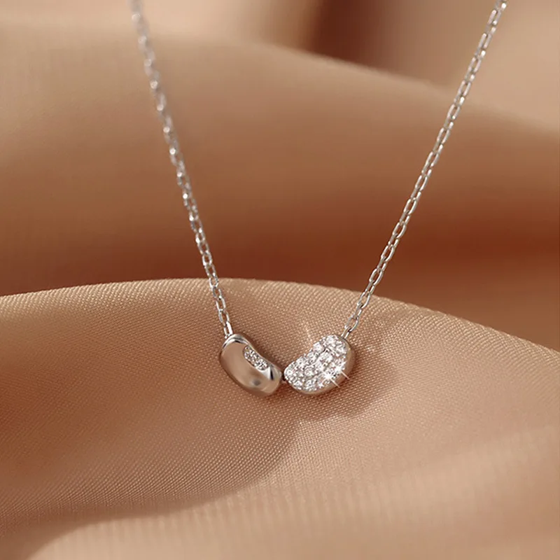 

925 Sterling Silver Link Chain Oval Bead Charm Pendent Necklace For Women Girls Party Jewelry Choker Collar dz505