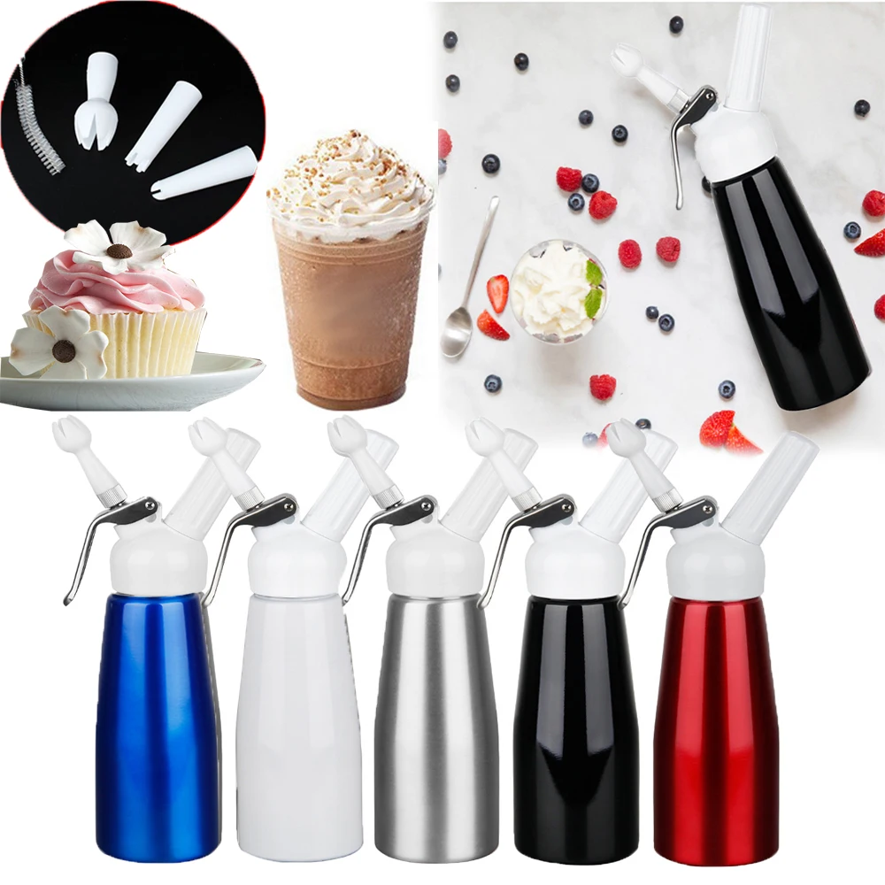 

500ml Aluminum Whipped Cream Dispenser With 3 Nozzles Cake Tools 5 Color For Coffee Dessert Butter Whipper Cream Foam Bake Tools