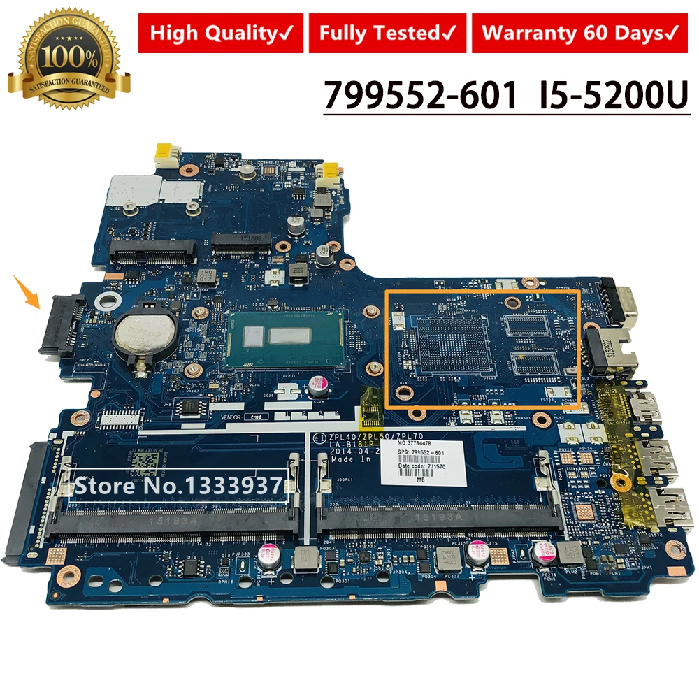 Для HP probook 450 G2 Материнская плата ноутбука i5 5200U ZPL40 ZPL50 ZPL70 LA B181P 799552 601 001 501