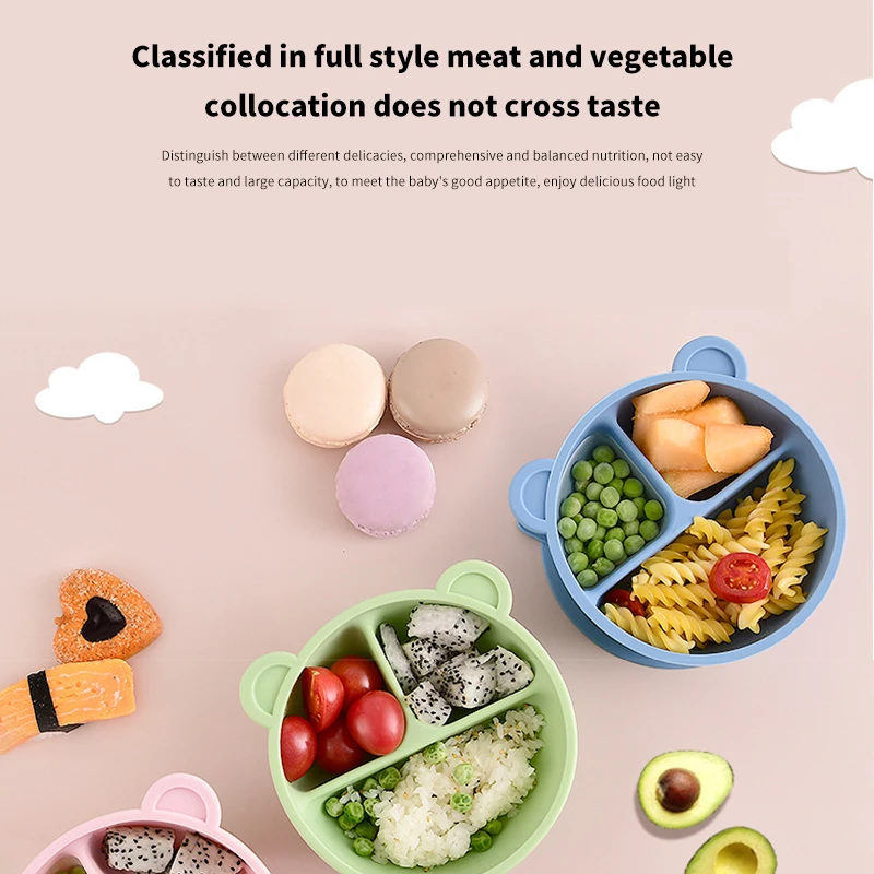 

Baby Safe Silicone Dining Plate Solid Cute Cartoon Children Dishes Suction Toddle Training Tableware Kids Feeding Bowls