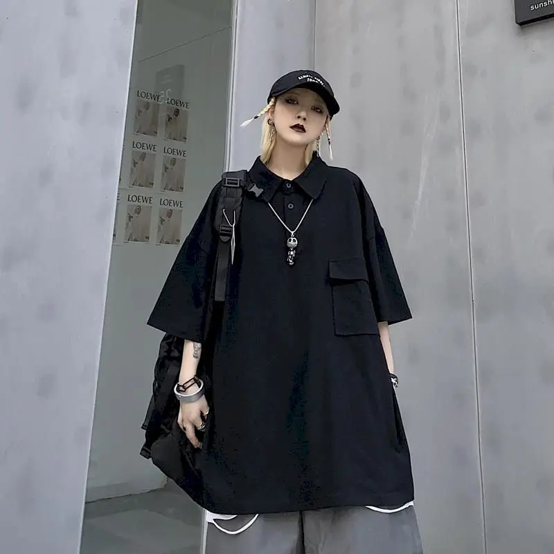 

Oversized t-shirt women t shirt for men 2021 street turndown collar short sleeve t-shirt women men Summer loose hip hop tops