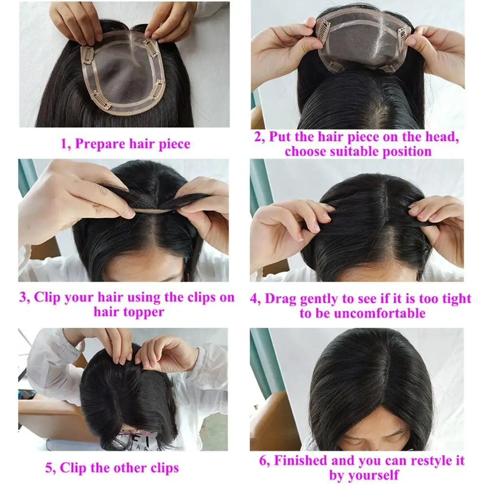 

MW Remy Human Hair Topper Wig P6/8/613 6*6.5 KS-MN665 Mono Net 4Clips In Straight Virgin Cuticle Real Hair Top Pieces For Women