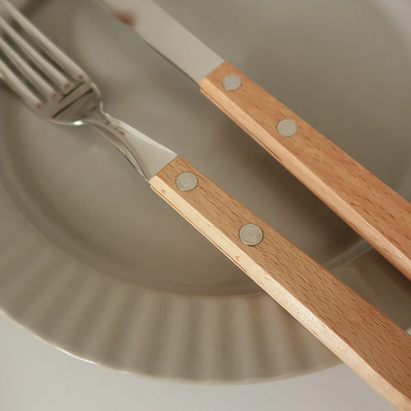 Нож с деревянной ручкой вилка и ложка набор из трех предметов Западной посуды нож