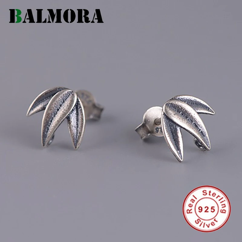 BALMORA 925 Sterling Silver Bamboo Stud Earrings for Women Girls Gift Original Plant Jewelry Brincos | Украшения и аксессуары