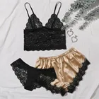 Пижама мужская пижама ночной Топ Новая Женская атласная кружевная пижама комплект из 3 предметов сексуальный шелковый изысканный удобный комплект для соблазнения F04